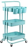 alvorog 3-Tier Rolling Cart, Storage Trolley on Wheels, ABS Storage Organiser Mesh Basket Shelf with Ergonomic Handles...