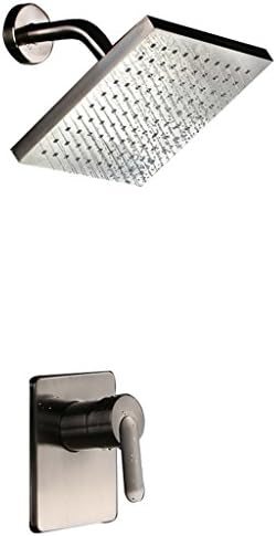 Shower Faucet - Nickel Brushed Wall Mounted Single Handle with 8 inch Square Brass Shower Head and Valve Shower Trim
