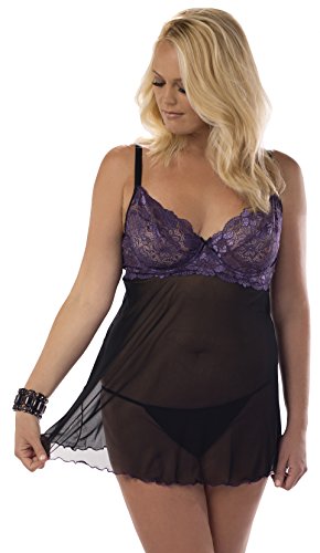 Escante Women's Plus-Size Aubergine Nights Baby Doll, Aubergine/Black, 2X - Thumbnail 2