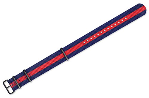 22mm Military MoD Ballistic Nylon G10 Premium Watch Band - Navy with Red stripe - w/ Black PVD Buckle