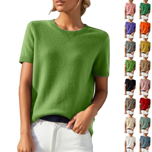 Cashmere Jumpers For Women Uk Short Sleeve Winter Sweaters For Women Solid Color Slim Fit Crew Neck Tops Lightweight Winter Warm Pullover Sweaters Soft Comfortable Knitted Jumpers
