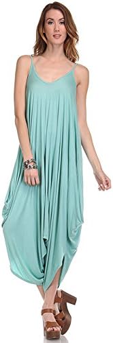 Solid Color Ladies Spaghetti Strap Loose Fit Harem Jumper Multi Color Available (Small, LUCITE GREEN)
