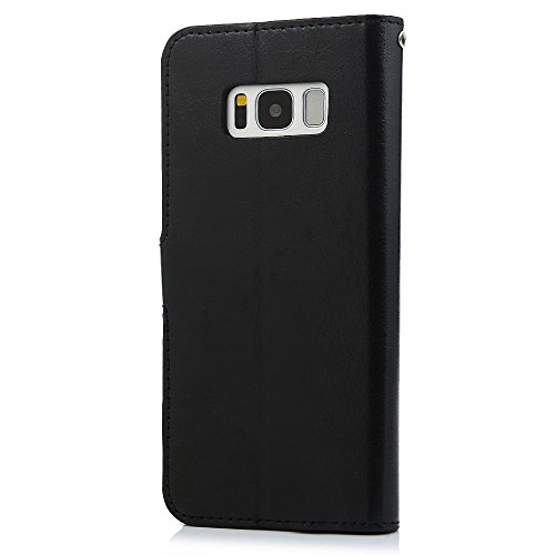 Galaxy S8 Case, Wallet Case [Folio Style][Stand Feature] Card Slots Case Premium Protective PU Leather Flip Cover 3D Handmade Bling Diamonds Floral Butterflies Hand Strap by Mavis's Diary - Black - Thumbnail 4