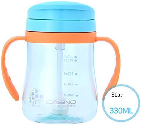 330ml Shock-Resistant Baby Sippy Cups Kids Drinking Bottles Infant Children Learn Drinking Dual Handles Straw Juice Slid Feeding,Orange Blue