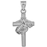 US Marine Corps Medium Military Cross Pendant in Fine 925 Sterling Silver