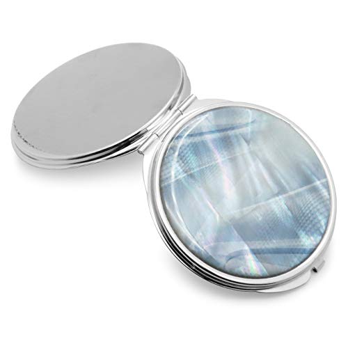 Makeup-Compact-Pocket-Mirror-Mother-of-Pearl-Round-Double-Sided-Folding-Magnify-Digital-Fractal-Blue-Silver