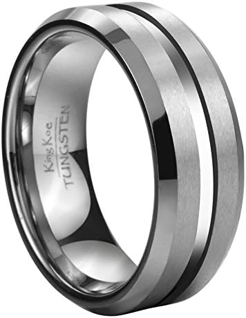 King Koe 8mm High Polished Center Matte Finish Men's Tungsten Ring Wedding Band Comfort Fit Size 13