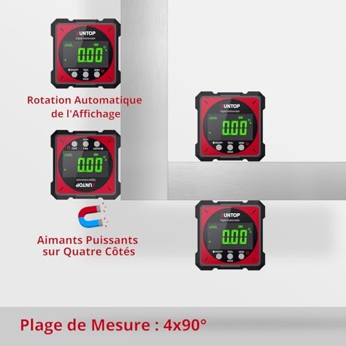 Inclinomètre Numérique Laser 4×90° Magnétique Rechargeable （Rouge）