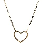Sugar and Cloves 18K Karat Yellow Gold Plated over Stainless Steel Hollow Heart Necklace for Women, Dainty Heart Necklace, Nickel free, 18 inch chain
