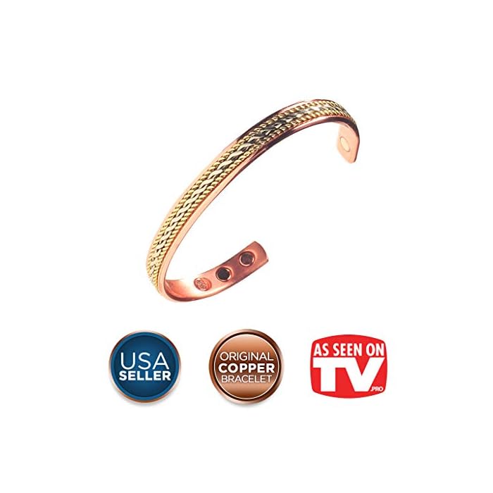 Women's Pure Copper Magnetic Bracelet - Cuff Bracelets with Ultra Strength Magnets – Adjustable Rope Inlay Style - Detox…