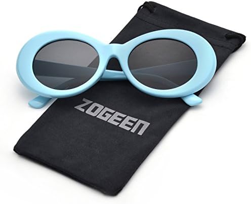 ZOGEEN Bold Retro Oval Mod Thick Frame Sunglasses Clout Goggles with Round 1212 (Sky Blue&amp;Black)