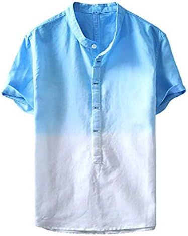 Shirts TUDUZ Men Summer Dyed Gradient Color Cotton and Linen Shirt Short Sleeve Henley Neck Casual Shirts Tops