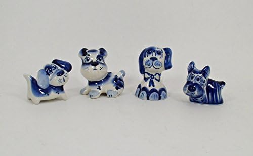 Lot of 4 Russian Gzhel porcelain figurine of DOGS * The Year Of The Dog * #0199
