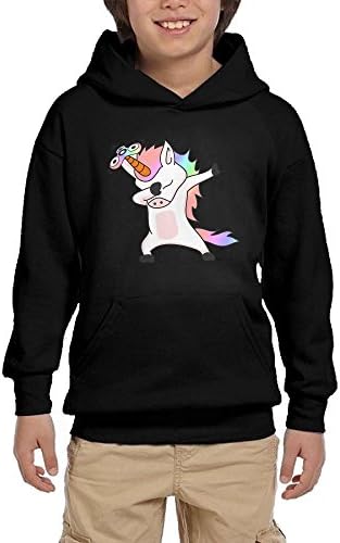 Hapli Youth Black Hoodie Unicorns Dabbing Hoody Pullover Sweatshirt Pocket Pullover For Girls Boys XL