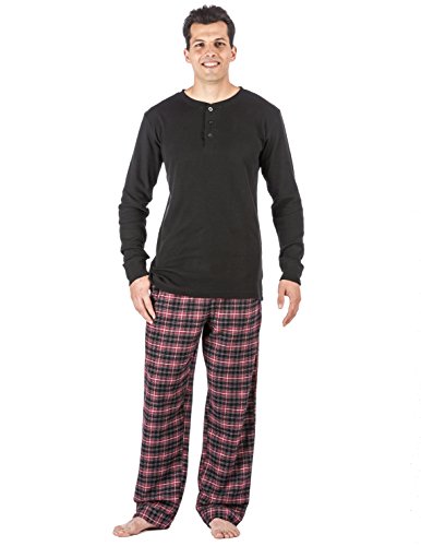 Mens Premium Flannel Thermal Lounge Set - Plaid Burgundy/Grey - XLarge