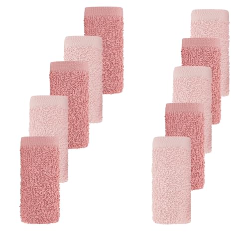 Cudlie Charlotte and Star 10-Pack Ultra Soft Baby Washcloths - Cotton Terry Newborn & Toddler Washcloths - Infant Bath/Hand Towels, Rose/Light Pink