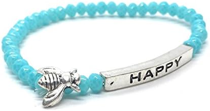 Bumble Bee Happy Inspirational Quote Bracelet Bead Stacking Stretch Made in USA … Made in USA
