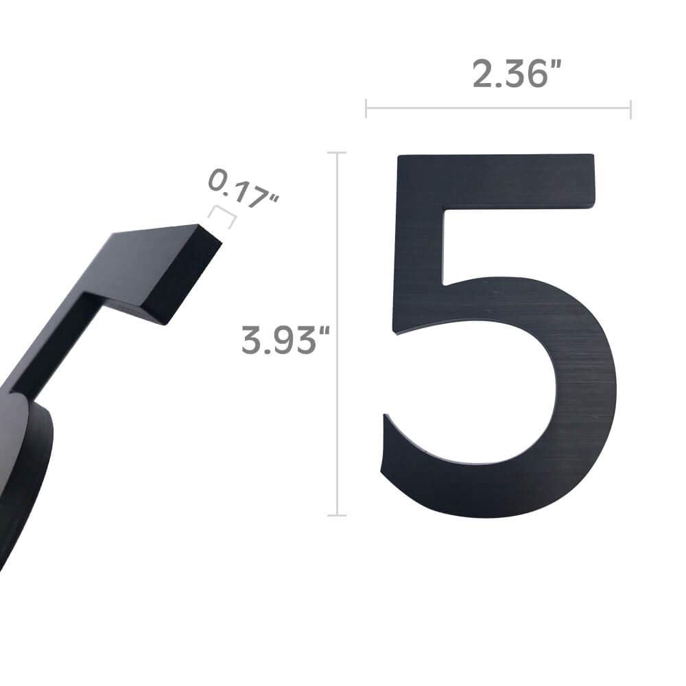 Black 4 Inch Self Adhesive Metal House Address Number 5 Sticker for