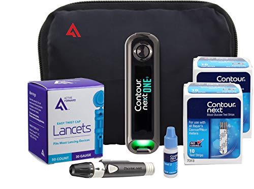 Contour Next Test Strips, 20 Count + Contour Next ONE Bluetooth Meter + Contour Next Lancing Device + Active Forward Lancets (50 Count)