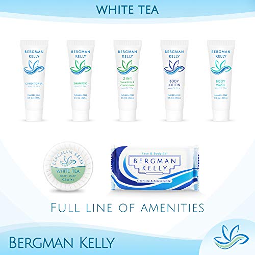 BERGMAN KELLY Travel Soap Bars (White Tea, 0.5 oz, Round 100PK), Travel Size Luxury Bulk Hotel Bar Soap; Mini Individually Wrapped Soap Hotel Toiletries for Airbnb, Motel, Guest Bathroom