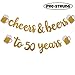 Cheers & Beers to 50 Years Gold Glitter Banner for 50th Birthday Wedding Anniversary Party Decorations Pre Strung & Ready To Hang, Beer Party Decorations