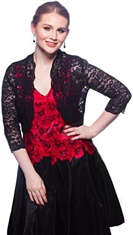 SleekTrends Women Elbow Sleeve Sequin Lace Bolero Jacket - Dressy Shrug (Black, 4)