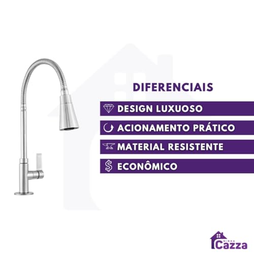Torneira de Cozinha Gourmet Bancada Pia Flexível 1/4 de Volta Cromada ABS