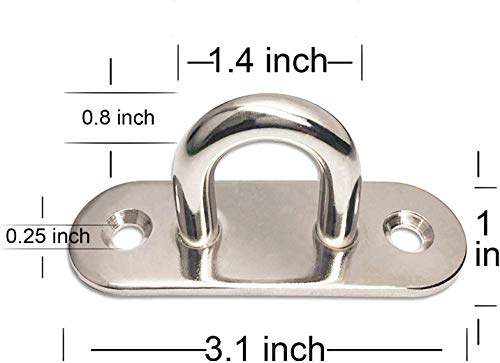 image for Hulless 3.1 x 1 Inch Stainless Steel Ceiling Hook Pad Eye Plate Marine