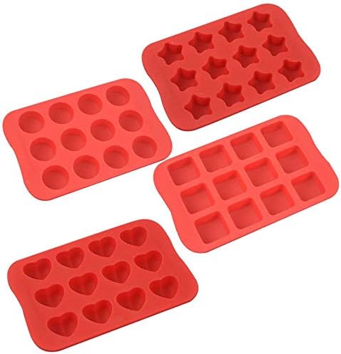 COLIBROX Silicone Baking Mold, Chocolate Molds&Candy Molds Set, Tray 4-in-1 Silicone Molds Set for Cupcakes,Muffins,Soap and Brownies-Red