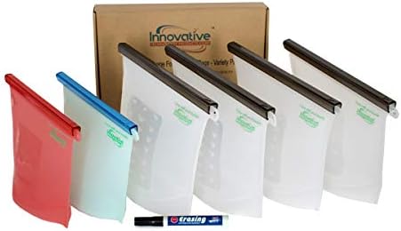 Reusable Silicone Food-Storage Cooking Bags - Airtight Zip Seal Colored Containers Keep Food Hot or Cold - Baby Food Prep or Sous Vide - FDA Grade (6, 2-Medium, 4-Large)