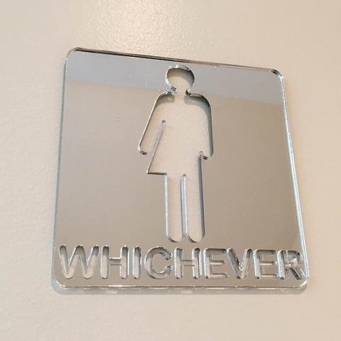 Super Cool Creations Unisex Toilet Door Sign - 'Whichever' - Mirrored - 45 x 45 cm