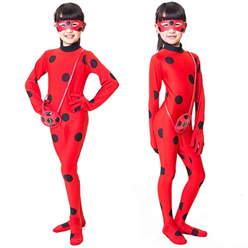 Kids Zip Miraculous Ladybug Cosplay Costume Halloween Girls Marinette Suit (S)
