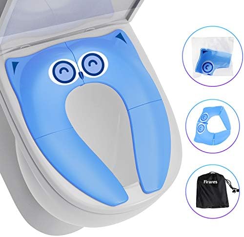 [2019 Upgrade] Firares Sturdy Portable Potty Training Seat for Toddlers and Kids, Foldable Toddler Travel Toilet Training Seat with 6 Pieces Anti Skid Silicone Pads - Blue (Carry Bag Included)