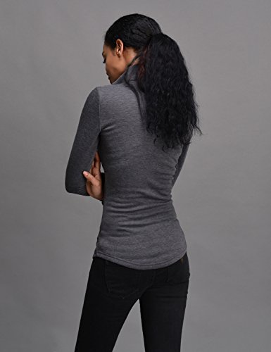 NEARKIN (NKNKWTT791 Women Soft Fleece Lined Comfy Slim Cut Upturned Collar Zipup Tshirts Charcoal US L(Tag Size XL) - Thumbnail 6