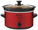 Elite Gourmet MST-275XR Electric Slow Cooker, Adjustable Temp, Entrees, Sauces, Stews and Dips, Dishwasher-Safe Glass Lid & Ceraic Pot, 2Qt Capacity, Metallic Red