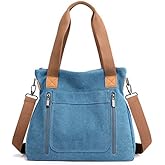 Tuobo Canvas Tote Purse for Women Work Shoulder Crossbody Bag Vintage Multi-pocket Handbags