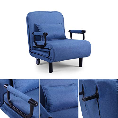 Blue Sofa Bed Arm Chair Convertible Single Dorm Room Couch Recliner Sleeper Folding