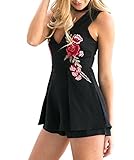 LILY ROSIE GIRL Women's Floral V Neck Halter Rompers Sleeveless Sexy Short Jumpsuit
