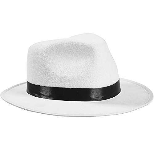 White Felt Fedora Gangster Hat - Mobster Costume Hats by Funny Party Hats