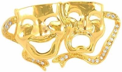 Austrian Crystal Gold Finish Drama Mask Pin