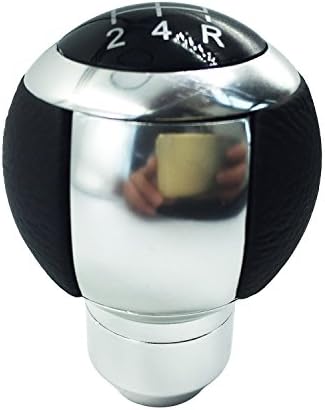 Bashineng Leather Gear Knob Shifter Head 5 Speed Stick Shift for Most Manual Cars (Silver)