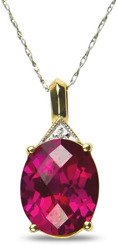 Ladies Diamond Accent Necklace Pendant with Complementary Chain with Created Ruby in 10k Yellow Gold