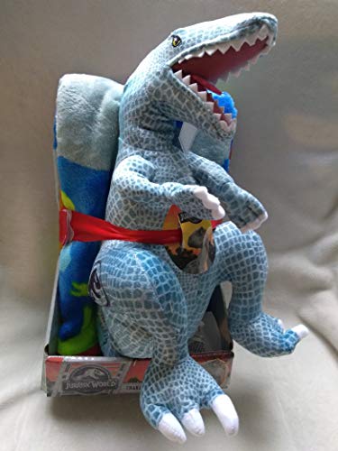 Jurassic World Character Pillow Throw Set: 15 Inch Plush Dinosaur Blue  Velociraptor 40 in x 50 in Plush Throw Super Soft Blanket with Dinosaur 