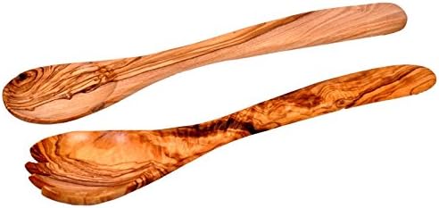 Natural Tunisian Olive Wood Serving Fork and Spatula Set
