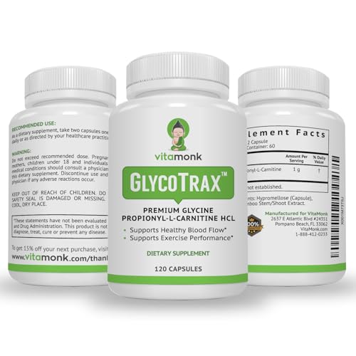 VitaMonk GlycoTrax™ GPLC Extra Large Bottle - 120 Capsules of High-Absorption Glycine Propionyl-L-Carnitine with No Artificial Fillers - Glycine Propionyl L Carnitine Supplement