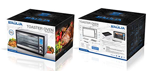 Baulia TO809 Digital Countertop Toaster Oven, 12 Inch Pizza 33 Liter Compact Convection Oven | Stainless Steel Even Heat Technology | 9 Pre-programmed One-Touch Functions, 6-Slice, 1600W