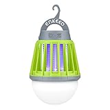 Enkeeo 2-in-1 Mosquito Killer Camping Lantern Tent Light - Portable IPX6 Waterproof Bug Zapper LED Lantern with 2000mAh Rechargeable Battery, Retractable Hook, Removable Lampshade, Green