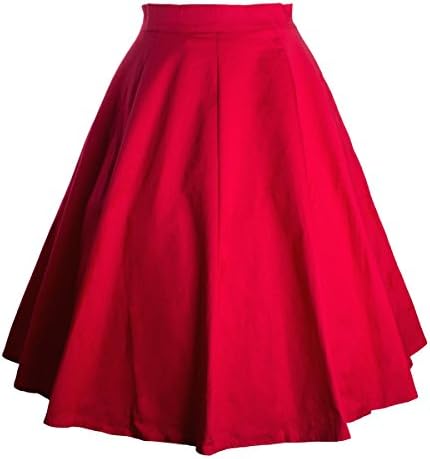 AKENA Women's Vintage Pleated High Waist Street Skater Knee Length A-line Skirt Casual Floral Print Swing Midi Skirt
