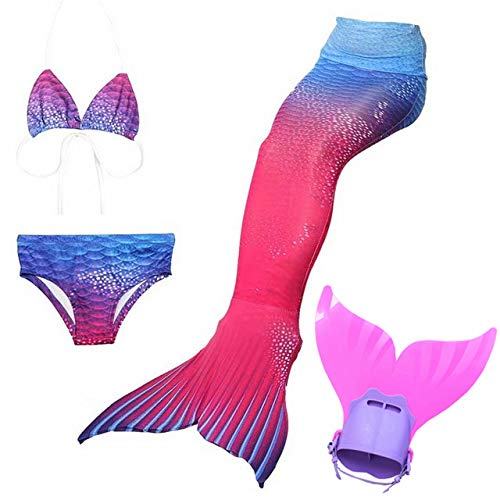 Dunnomart 4PCS/Set Girls Children Swimming Mermaid Tail Monofin Flipper Bikini Bathing Suit Swimmable Mermaid Tail Costume