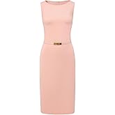 Hobemty Women's Boat Neck Sheath Dress with Belt Work Office Sleeveless Pencil Dresses